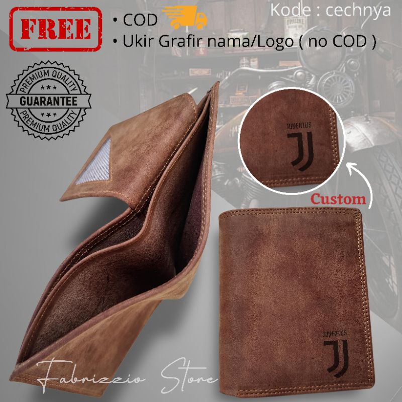 dompet full kulit asli pria berdiri free custom logo/nama