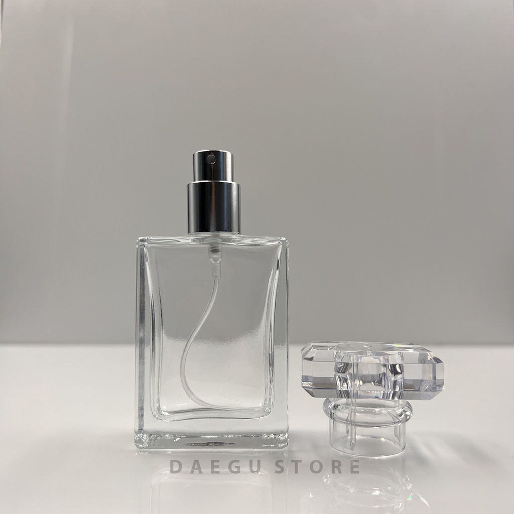 Botol Parfum 30ml Spray Kaca Kotak Isi Perfume Refill Isi Ulang Minyak Wangi  - Transparan Bening CHA