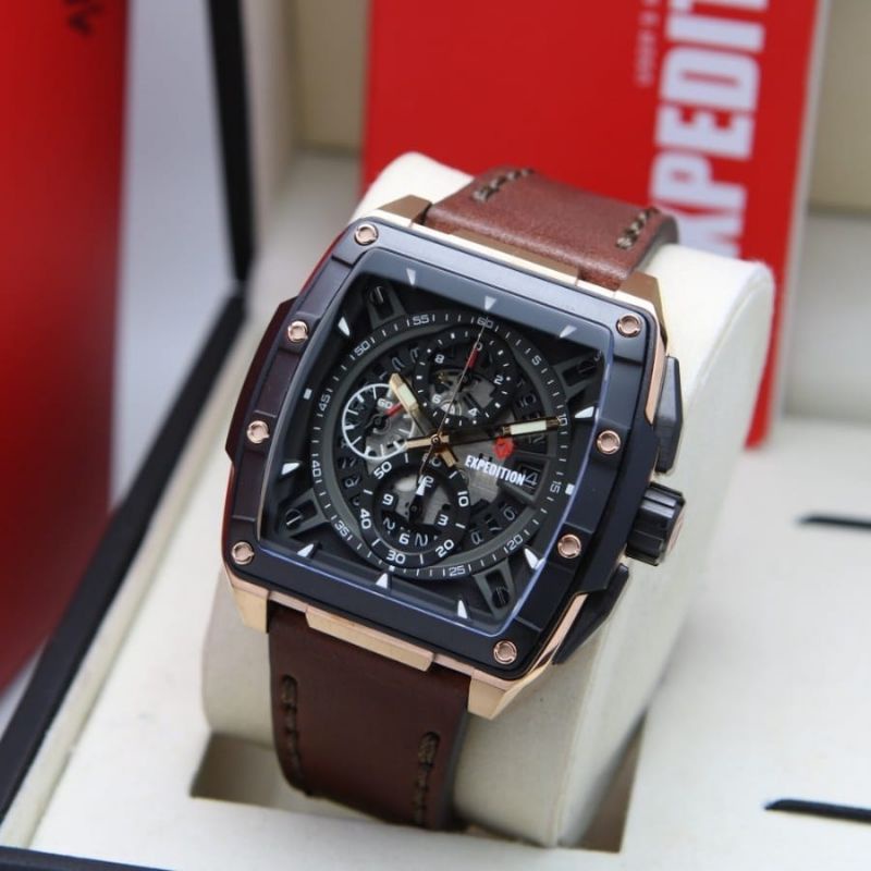 Jam Tangan Expedition E 6815 Pria / E6815 MC Rosegold Brown Original