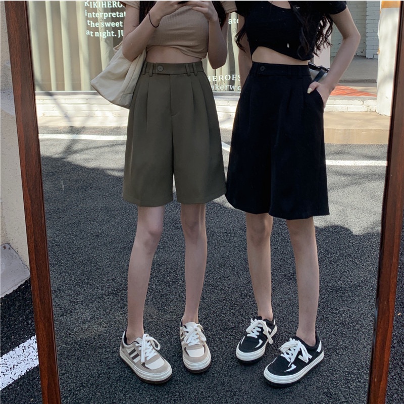 Celana Pendek Wanita Korean Style High Waist Shorts Santai Selutut