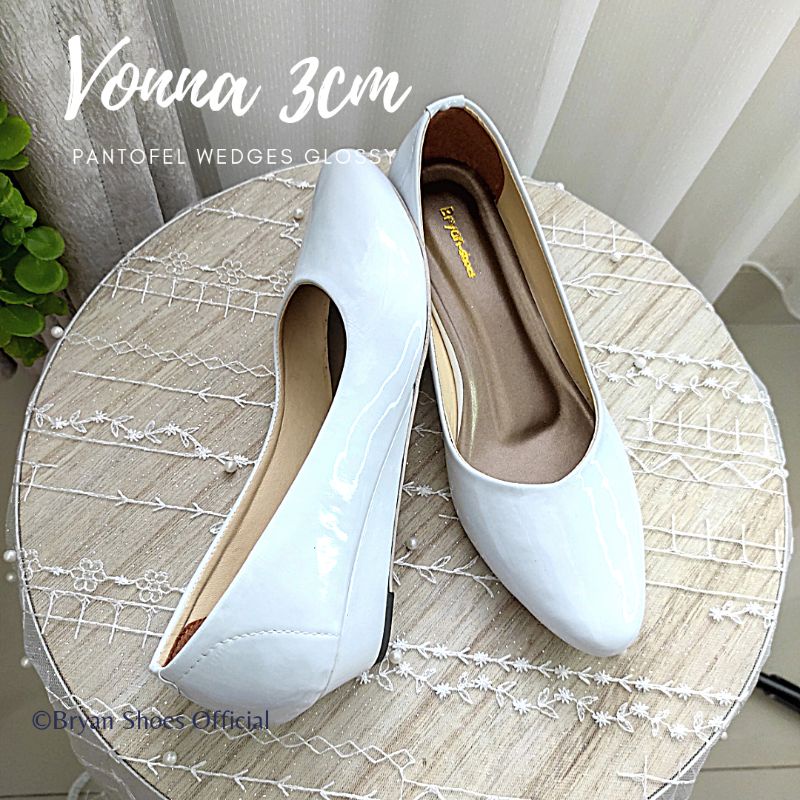 Bryan Vonna Pantofel Wedges 7cm 3cm Glossy Formal Kantor Kilap 36-40 41 42 43 Jumbo Oversize Bigsize