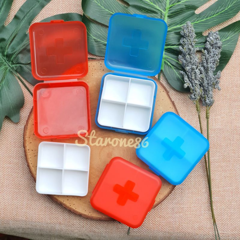 STARONE86||Kotak Obat Mini 4 Sekat/Medicine Daily Box/Tempat Pil Kapsul Obat Harian