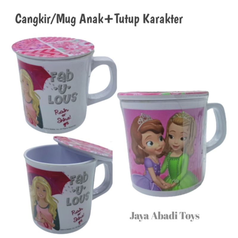 CANGKIR/MUG ANAK+TUTUP KARAKTER BARBIE&amp; SOVIA