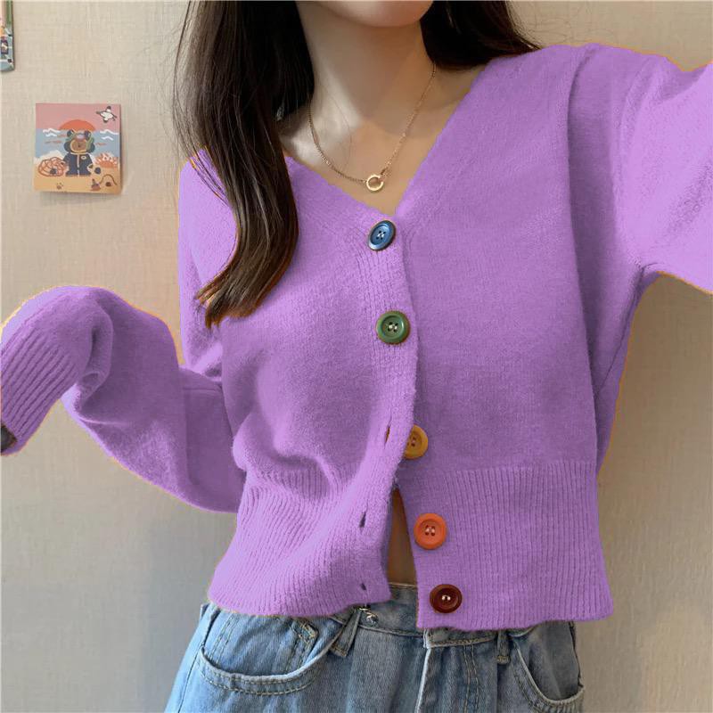 TokoMilkan - Cardigan Rajut Wanita BUTTON RAINBOW Cardy