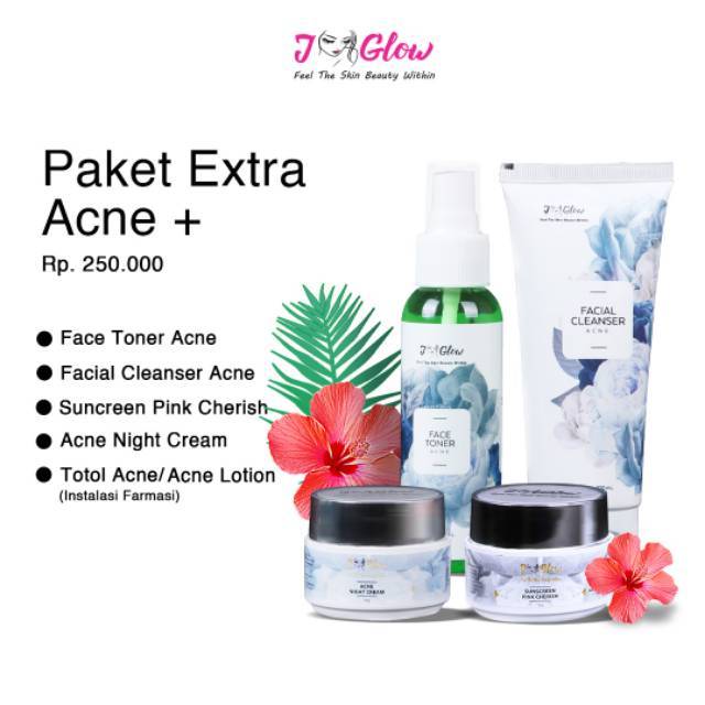 Jglow Skincare Paket Extra Acne Totol Whitening Skin Cream Glowing(isi 5 item)KEMASAN TERBARU