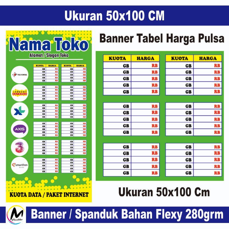Banner Tabel Harga Konter Pulsa - 50x100Cm