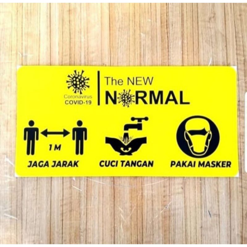 Sticker New Normal Uk 30x15cm Jaga jarak cuci tangan pakai masker sign rambu