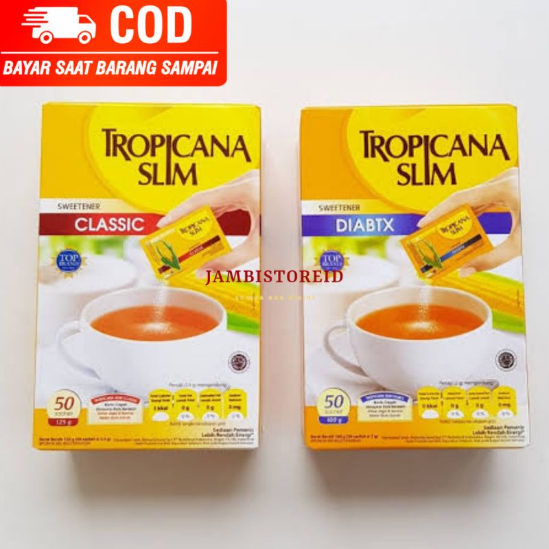 

(JAMBISTOREID) JAMBI LANGSUNG KIRIM Gula Tropicana Slim 100 pcs Sweetener Classic Diabtx Dieter Diabetes Obat Premium Jambi