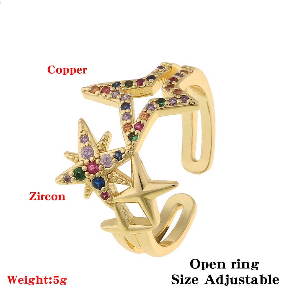 Perhiasan Korea Tembaga warna zircon plated 18 gold Street shooting Pasang star Open-end pria dan wa