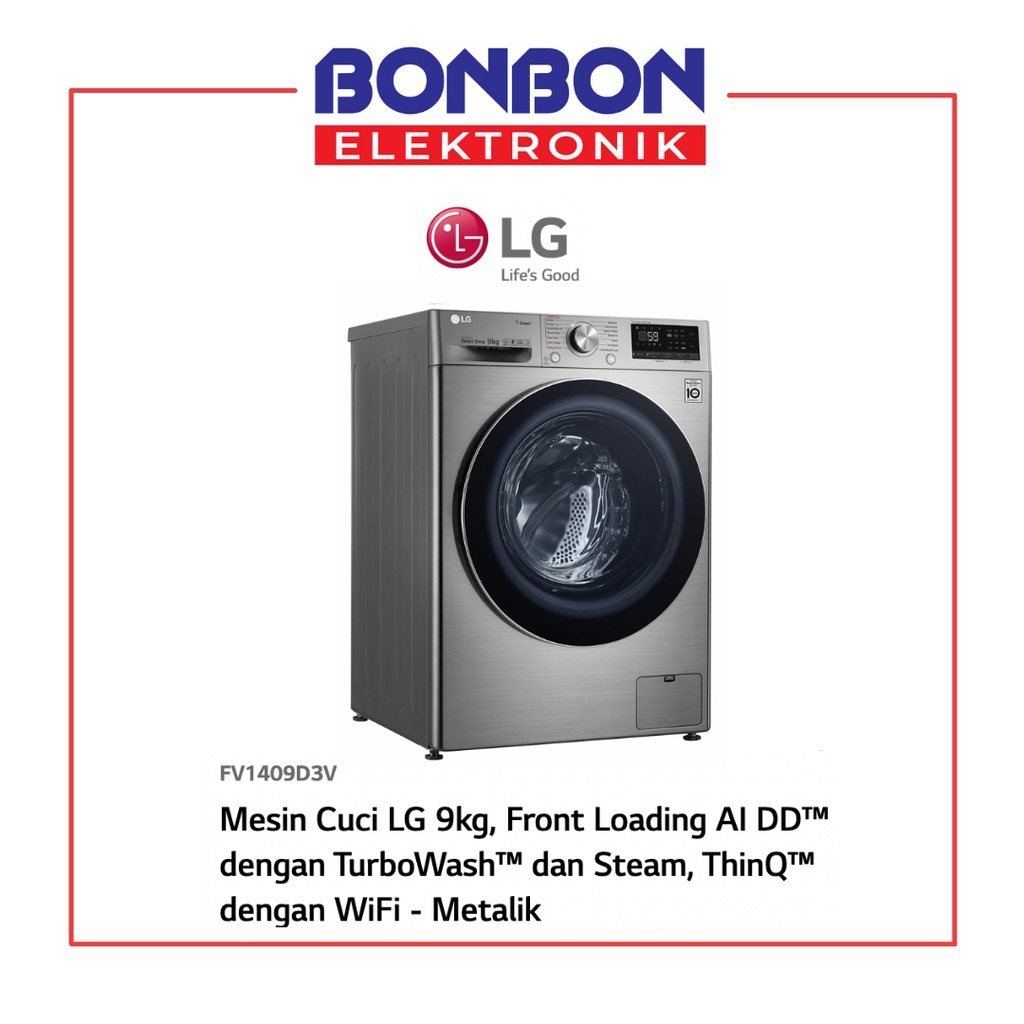 LG Mesin Cuci Front Loading 9KG Wash 6KG Dry FV1409D3V ThinQ Wifi