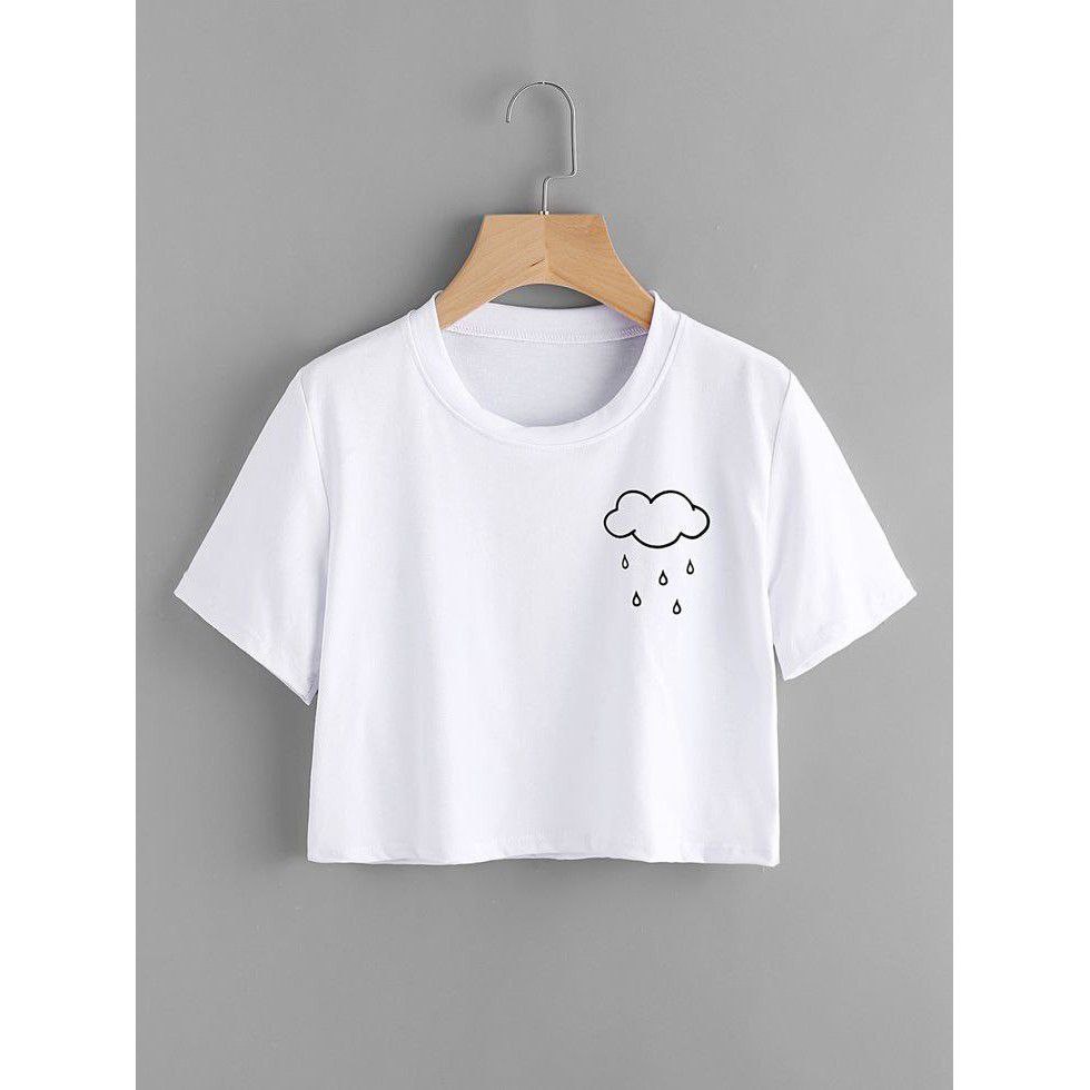 Clothing May - Kaos Crop Top Putih Aesthetic Kaos Distro Croptop Atasan Krop Top Wanita Cewek Viral