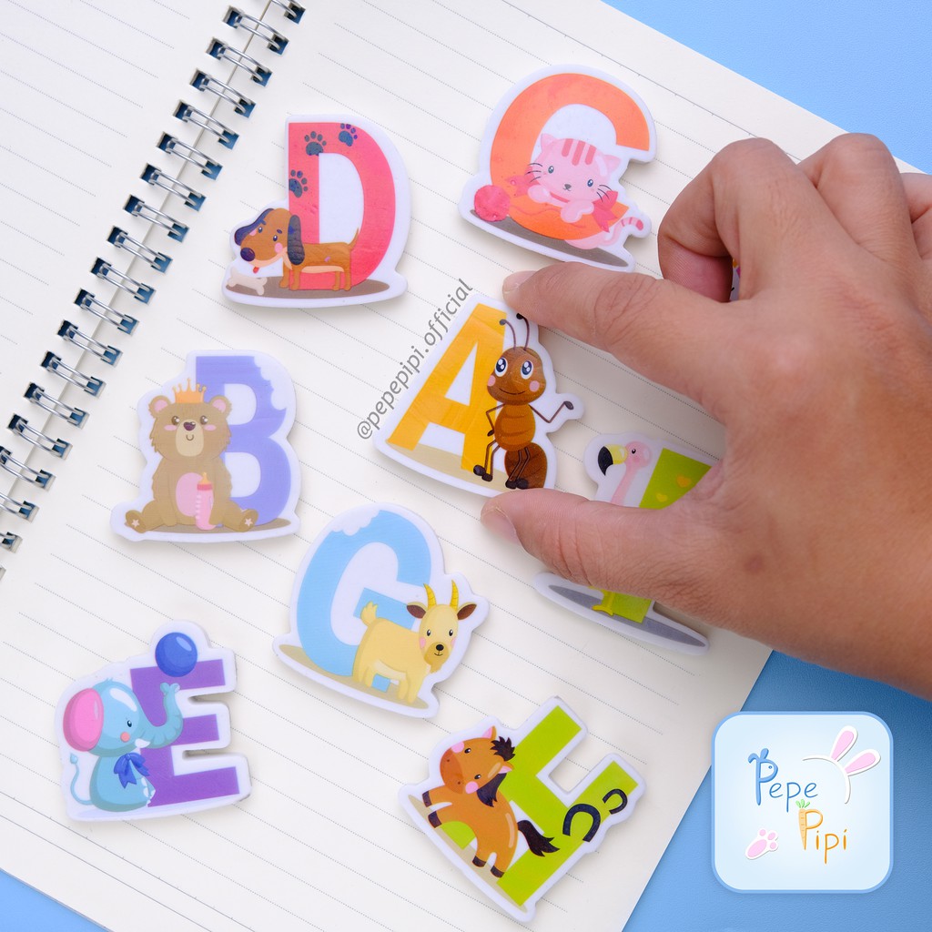 Penghapus 2D Huruf Animal Datar Eraser Alphabet Setip Stip Karet Hapusan Pensil