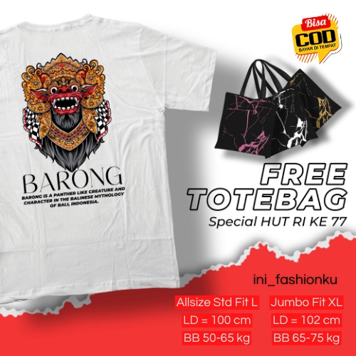 [FREE TOTEBAG] T-SHIRT DISTRO KEKINIAN DESAIN BARONG SPESIAL HUT KEMERDEKAAN / BAJU KAOS ATASAN DTF DESIGN BARONG SPESIAL UNISEX PRIA DAN WANITA BAGUS BISA COD