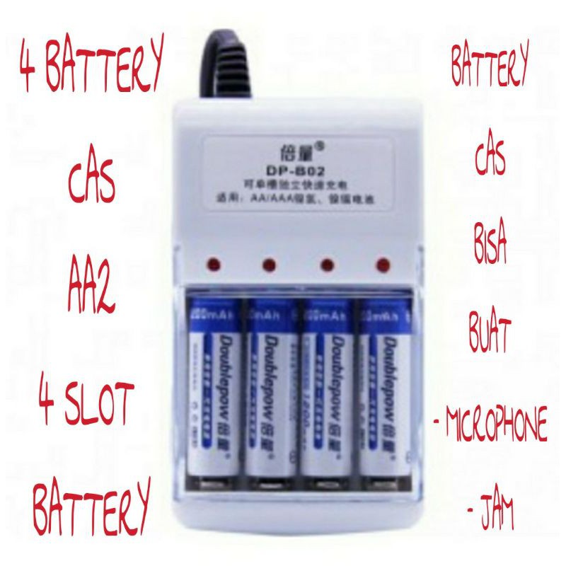 Paket Battery Charger Slot 4 Plus 4 Buah Baterai Cas AA 1200mAh Grosir