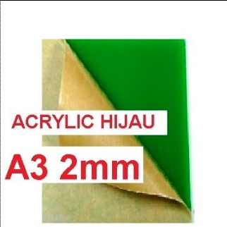 Acrylic / acrilic / akrilik warna Hijau Solid, UKURAN +/- A3 tebal 2mm