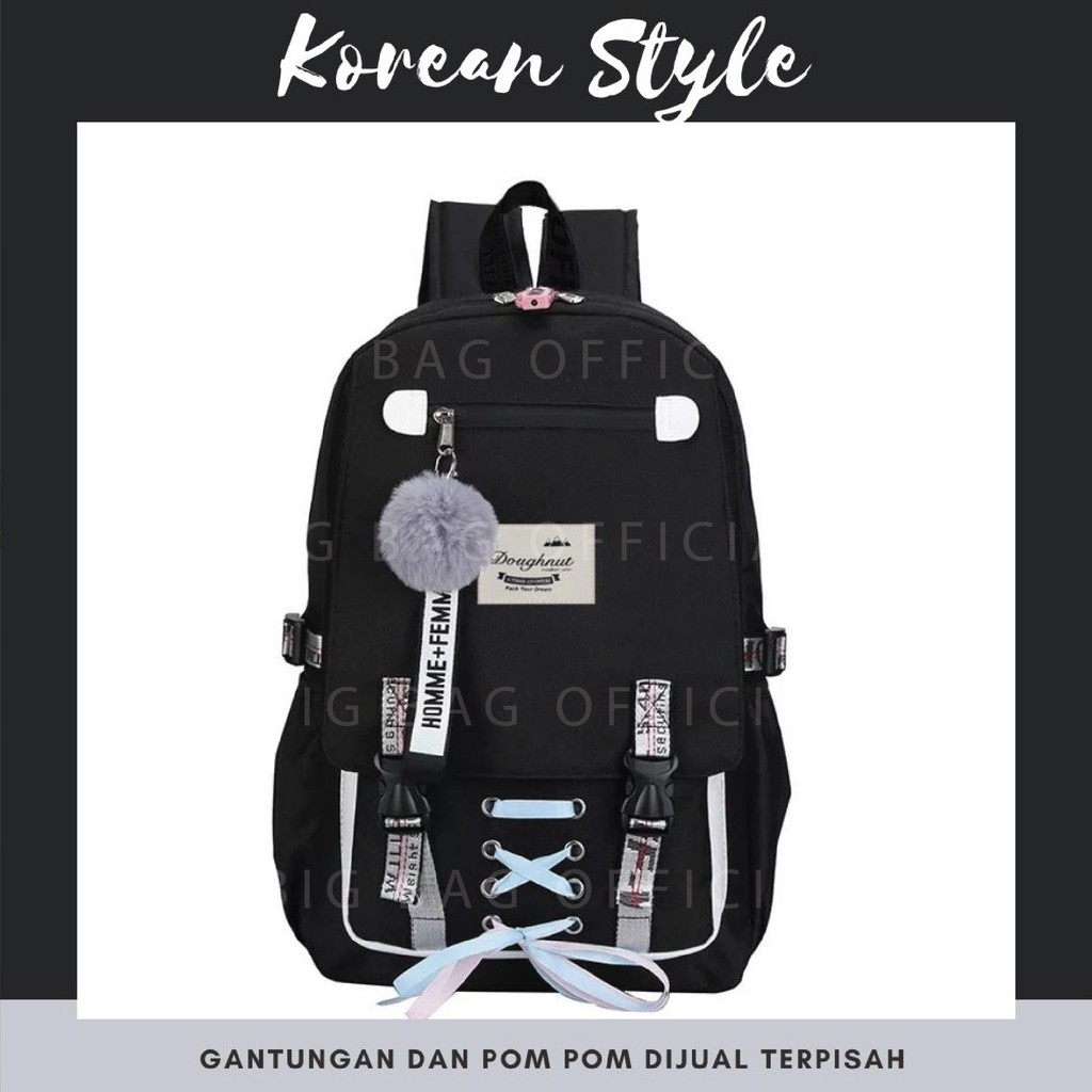 Ransel Korea Ransel Remaja Tas Korea Perempuan ( TIDAK DENGAN POM POM &amp; GANTUNGAN ) Tas Sekolah