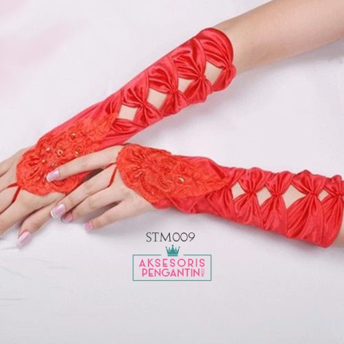 [PALING MURAH] SARUNG TANGAN WEDDING GLOVES SATIN FINGERLESS MERAH STM009