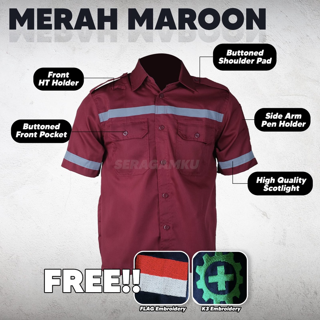 Wearpack Safety MAROON Atasan Kemeja Pendek Baju Kerja Murah Seragamku