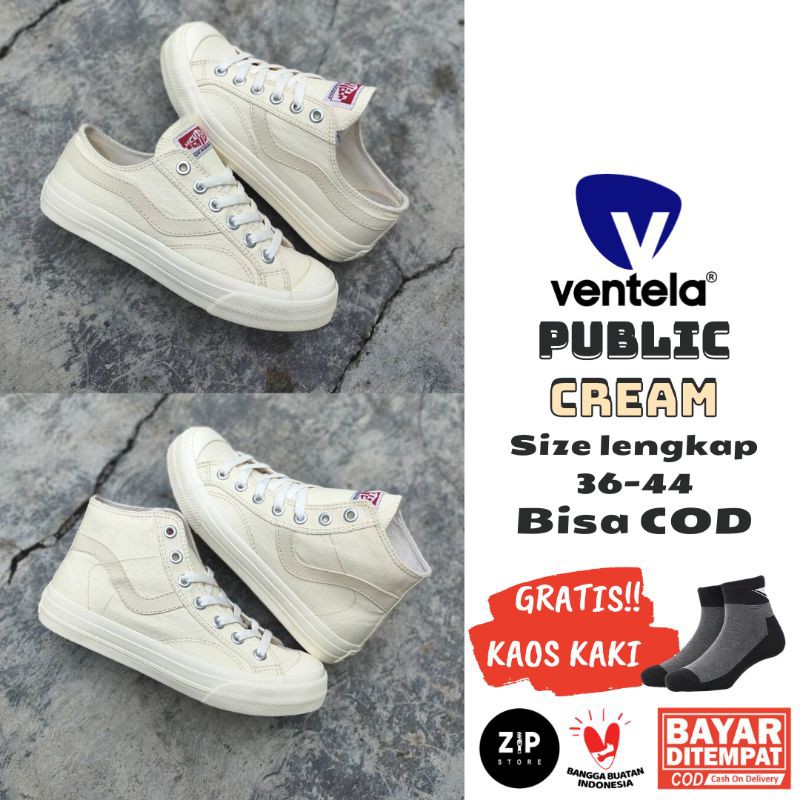 SEPATU VENTELA PUBLIC CREAM LOW HIGH ORIGINAL SNEAKER VENTELA PUTIH KRIM SEPATU VENTELA PUTIH JALAN