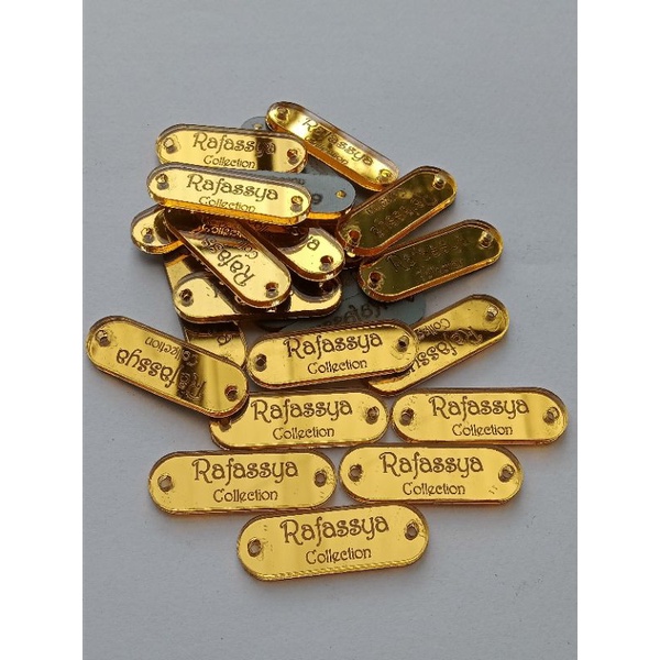 

50 pcs Label Akrilik semi oval gold ukuran 1x3 cm