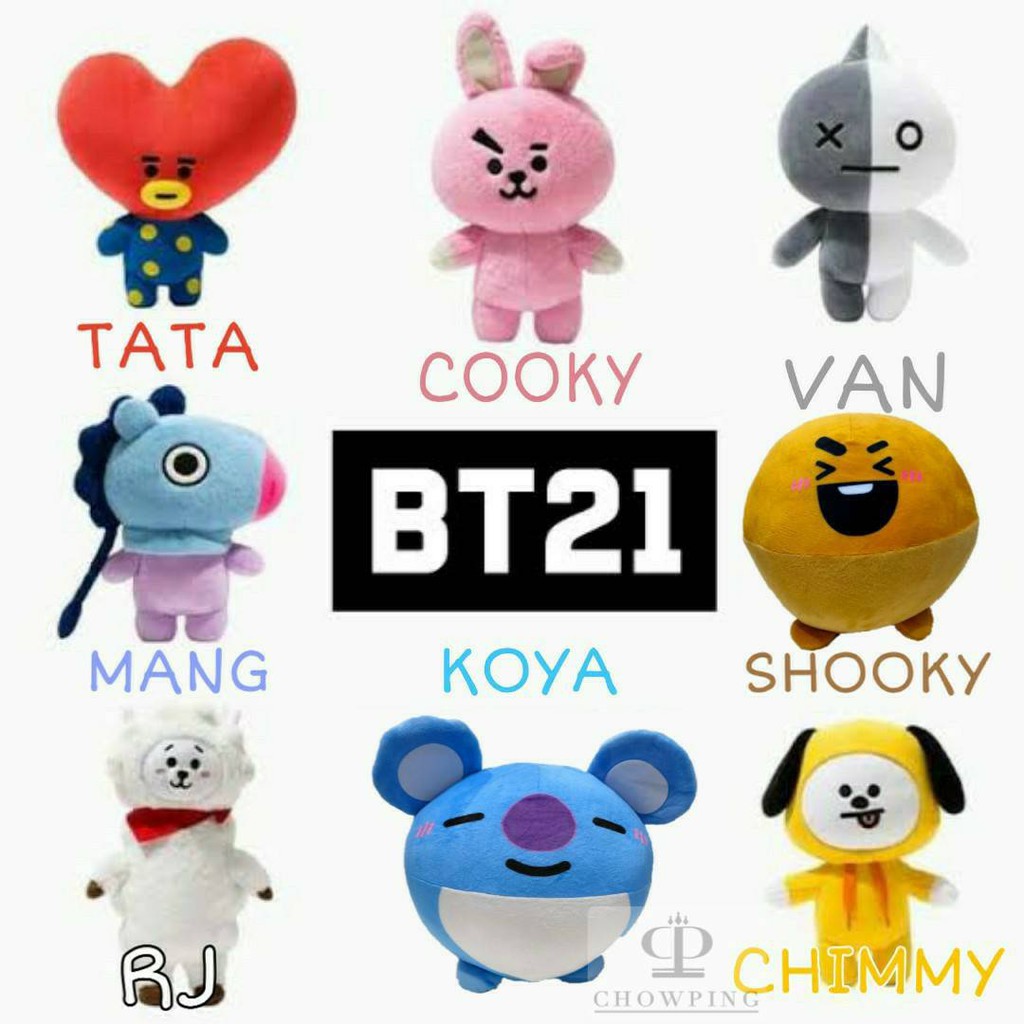 Bantal Boneka Lucu Kpop Korea BT21 BTS Full Body Tata Cooky Chimmy Van