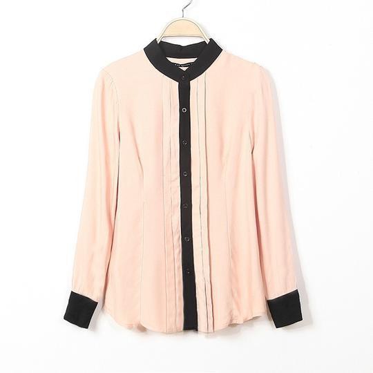 New Women's Cute Pink Patchwork Chiffon Shirt