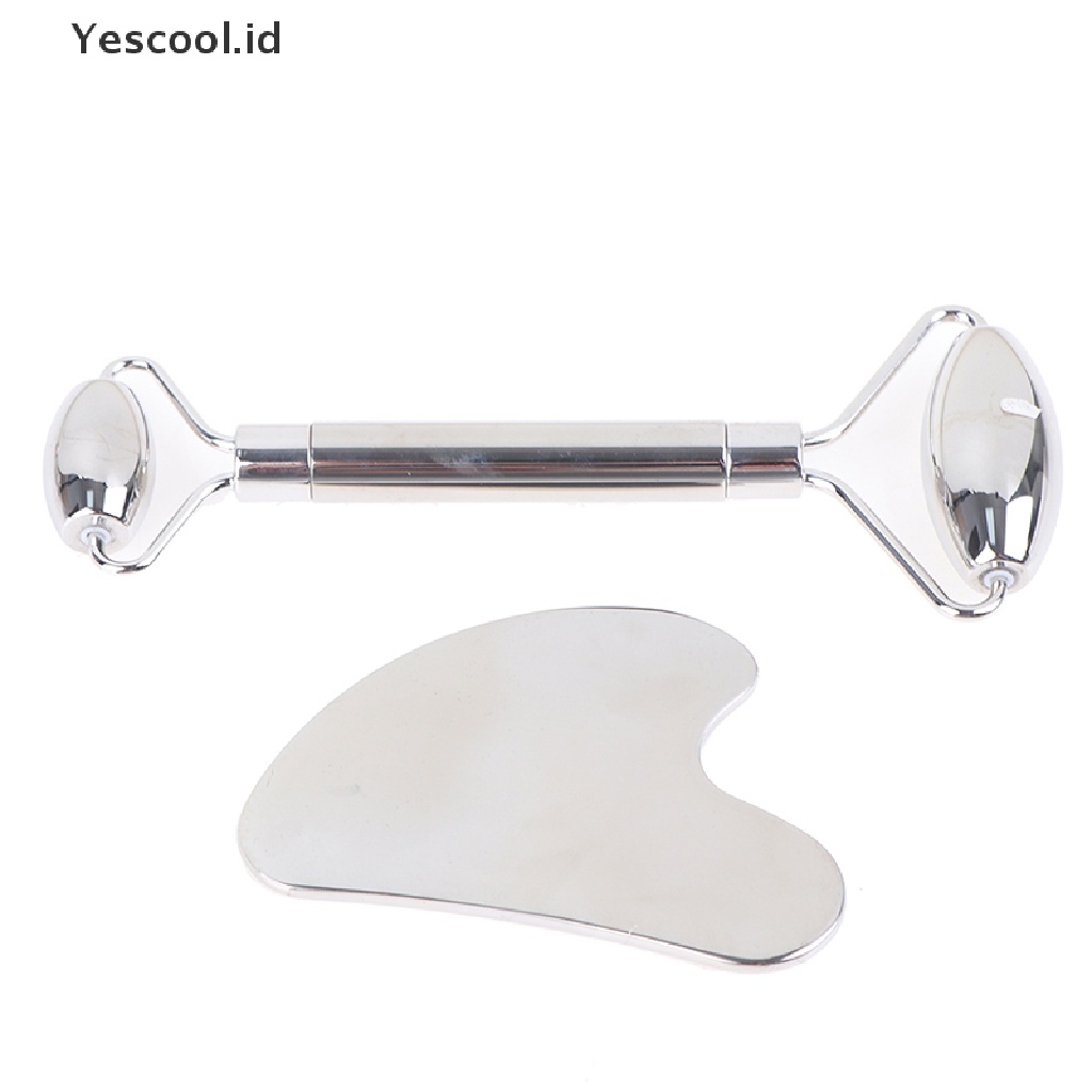 (Yescool) Alat Pijat Wajah Guasha Roller Bahan Stainless Steel