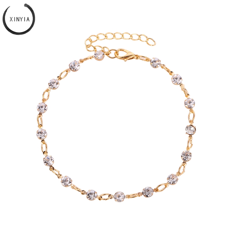 Gaya Korea Dekorasi Kaki Sederhana Transparan Berlian Imitasi.Bulat Gelang Kaki