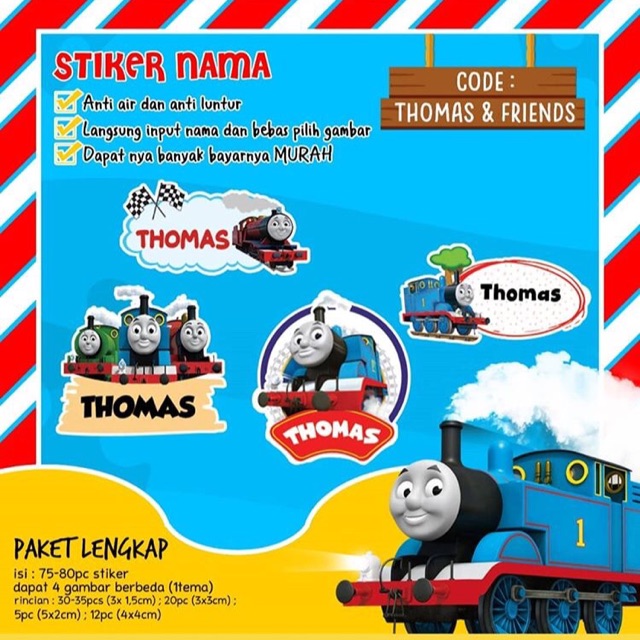

Thomas | Tsum Tsum | Paw Patrol | Toy Story | Tinkerbell | Ugly Dolls Stiker Nama Custom 75-80Pcs