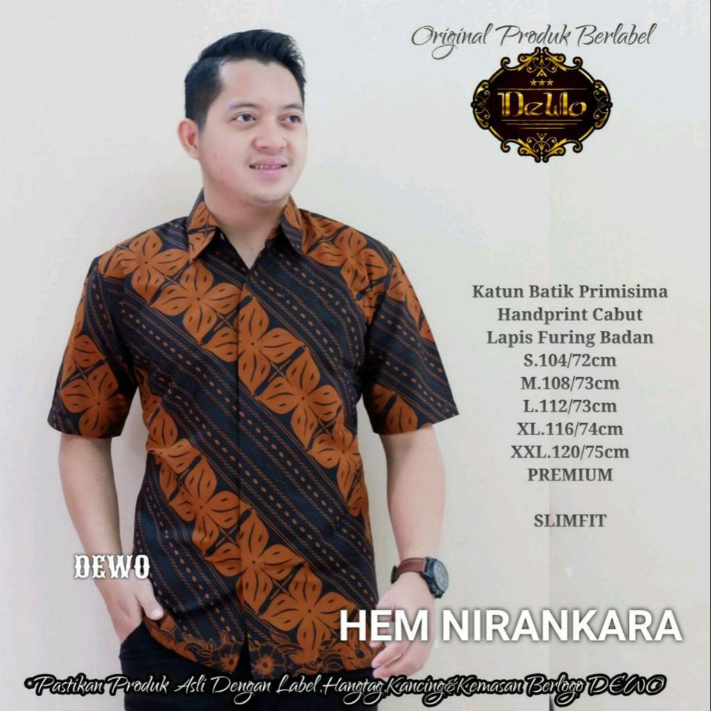 Hem Batik Slimfit Kemeja Batik Lengan Pendek Slimfit Baju Batik Slimfit Warna Merah Bata NIRANKARA