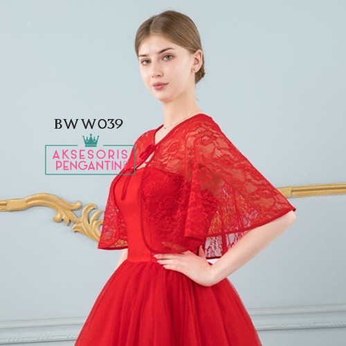 [READY STOCK] OUTER WANITA LACE BOLERO PENGANTIN RENDA MERAH BWW039