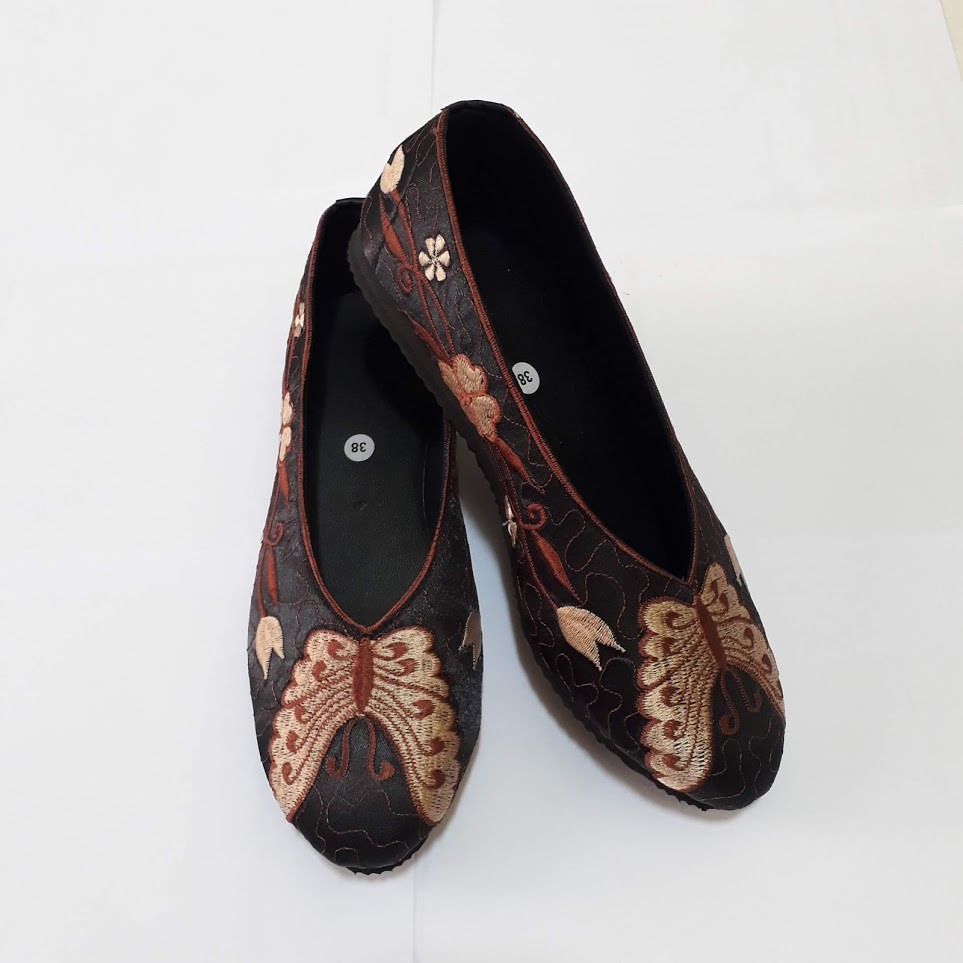 etnik fashion sepatu wanita flat slip on bordir kupu