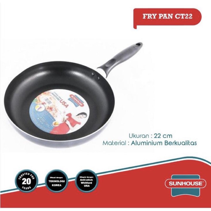 Wajan Fry Pan Anti Lengket 22cm Sunhouse CT22