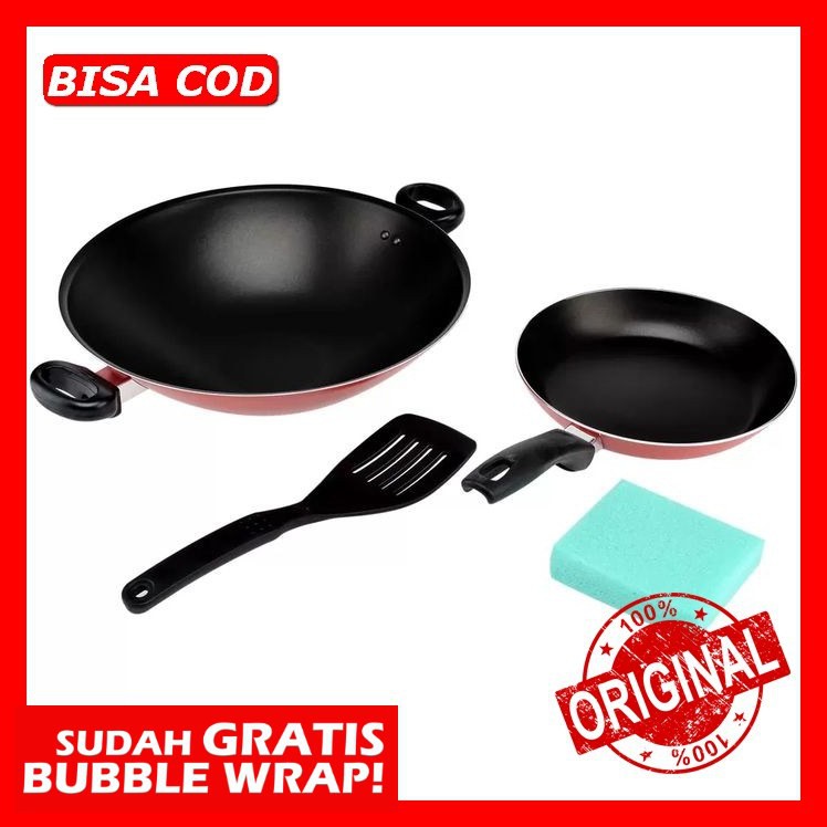 PROMO... TEFLON MAXIM WAJAN VALENTINO SET / TEFLON SET PREMIUM / Merah-Hitam[100%ORIGINAL]