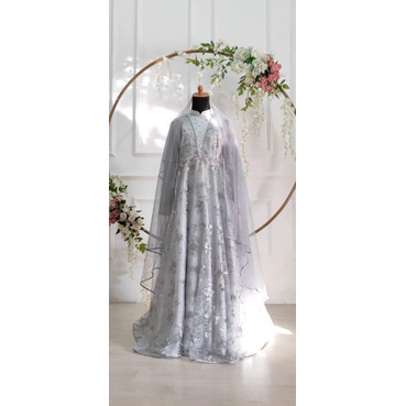 set gaun walimah abu abu