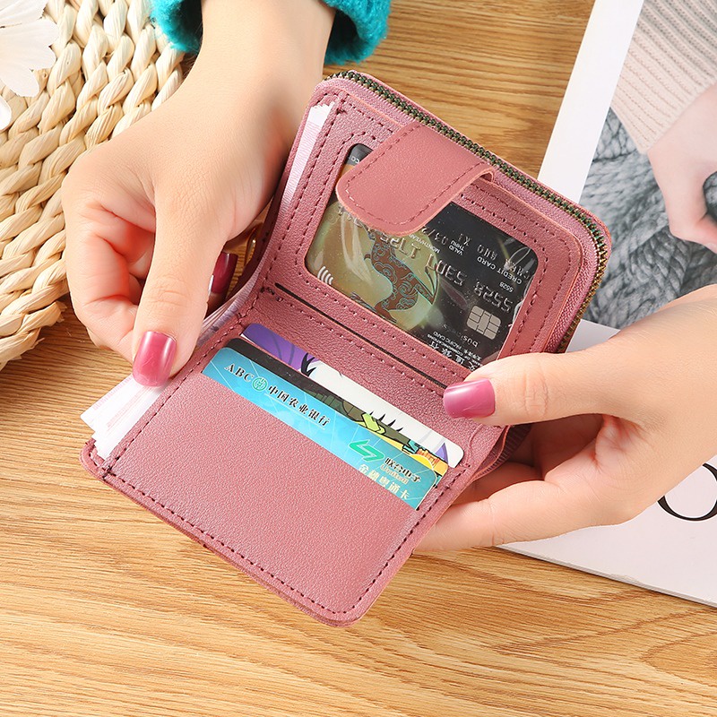 ASIN829 Dompet Mini Dompet Lipat Wanita Simple Berkualitas Dompet Style 878 Slot kartu mini impor Korea ritsleting pendek