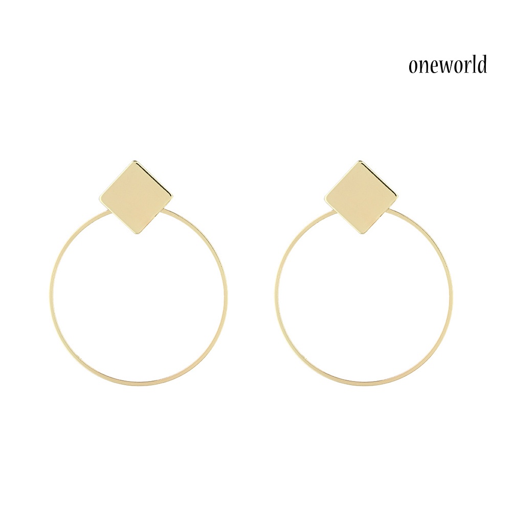 OW@ Fashion Geometry Diamond Women Ear Hoop Travel Club Jewelry Round Earrings Gift