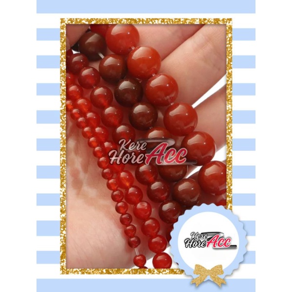 MANIK BATU GIOK MERAH 8MM 10MM RENCENGAN BATU ALAM  NATURAL
