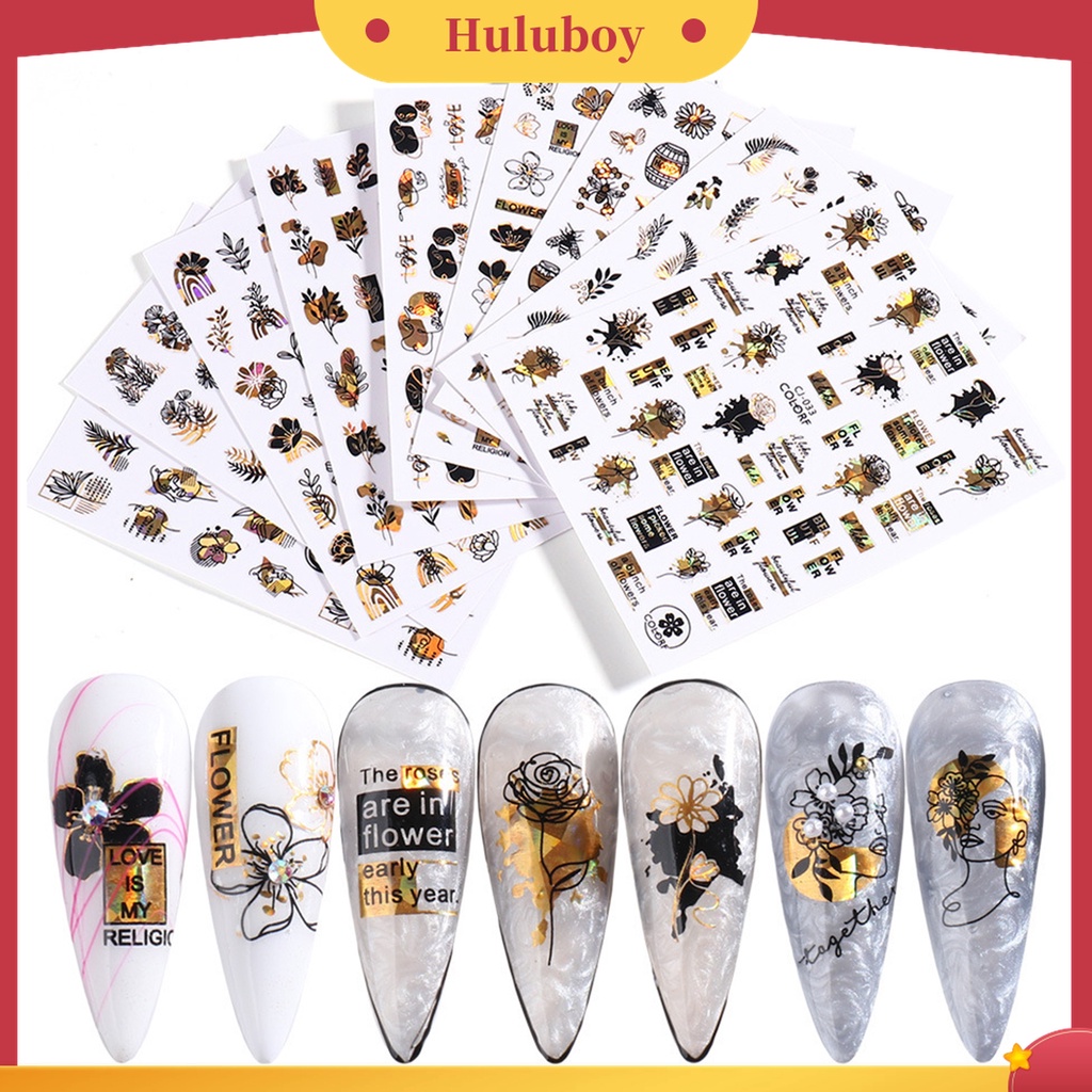 Huluboy Huluboy♡ Stiker Kuku Warna Hitam Bronzing Bahan Kertas Untuk Manicure Wanita