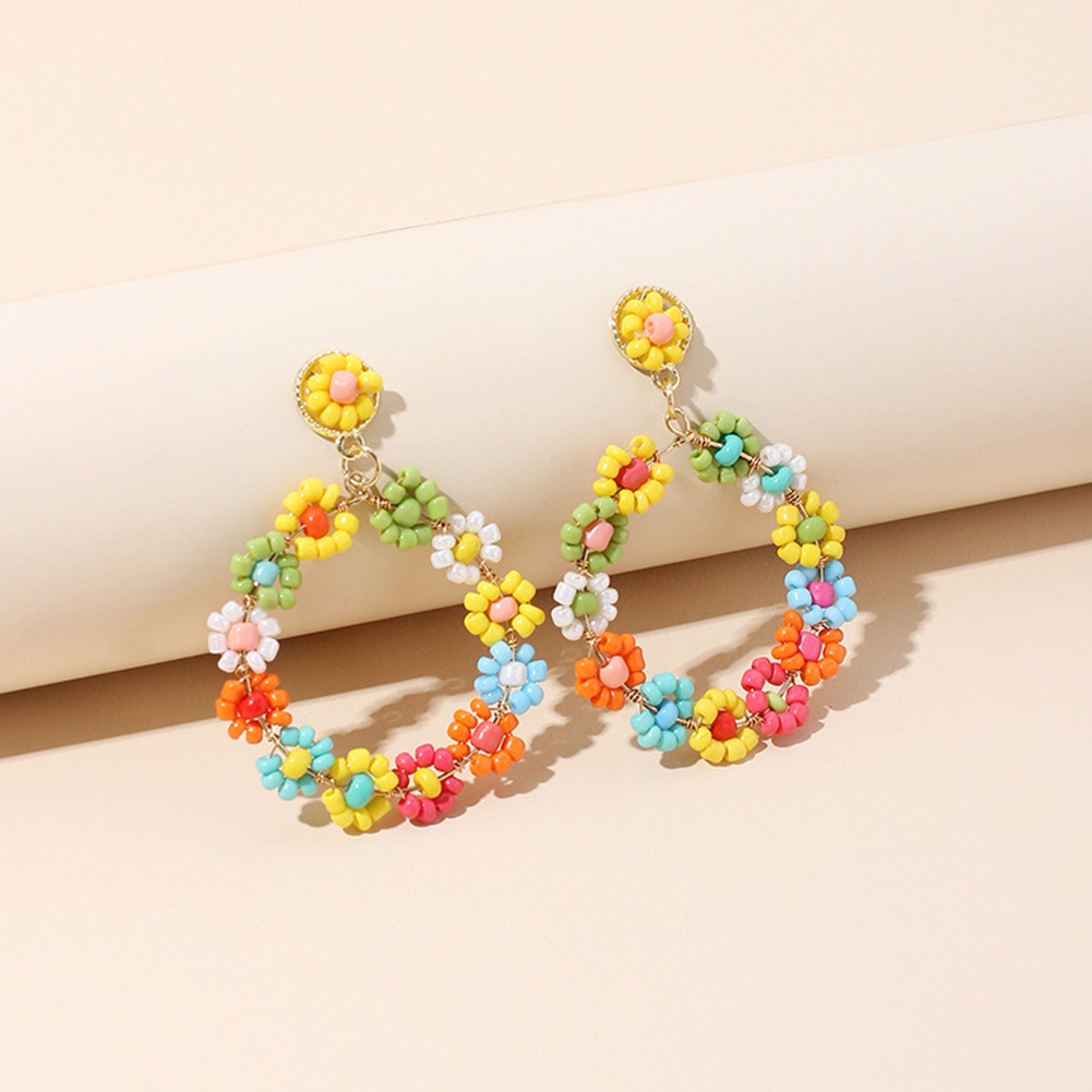 Anting Stud Manik-Manik Bulat Geometris Warna-Warni Untuk Aksesoris