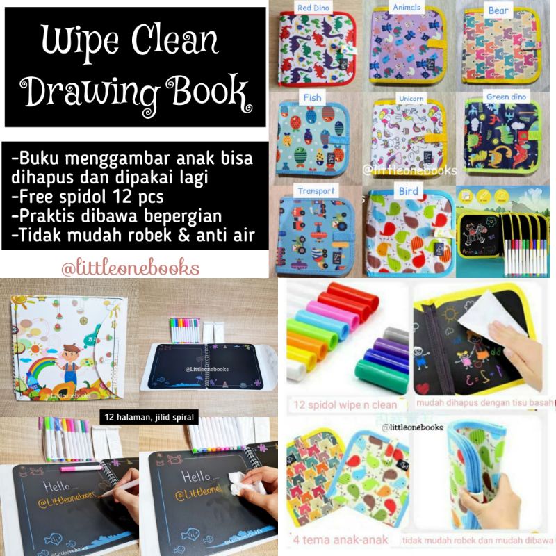 

Wipe clean drawing book / creative book / buku menggambar bisa dihapus / travel activity doodle book