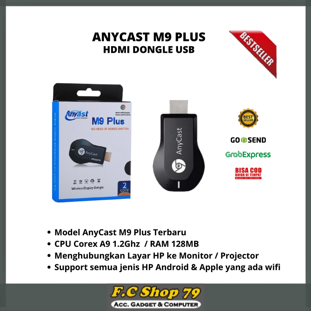 TERLARIS HDMI Dongle Adapter Anycast M9 Plus Wifi HP ke TV Receiver Wireless Menyambungkan Layar Han