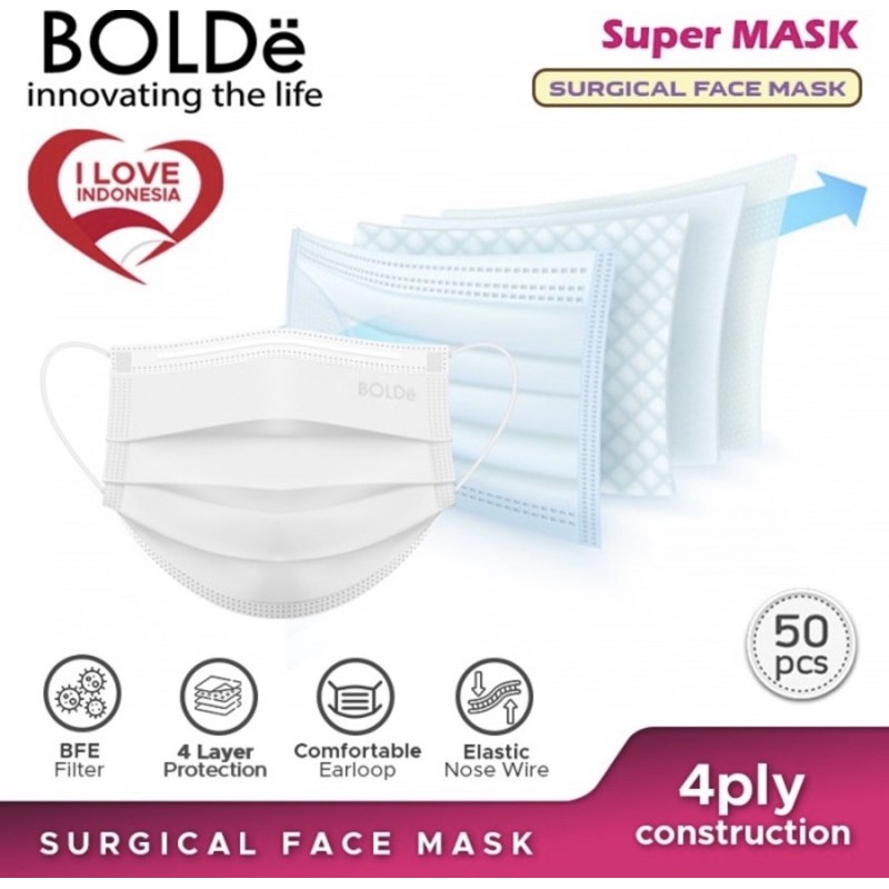 BOLDe Masker Medis 4 lapis isi 50 pcs / box | Masker surgical sudah kemenkes RI