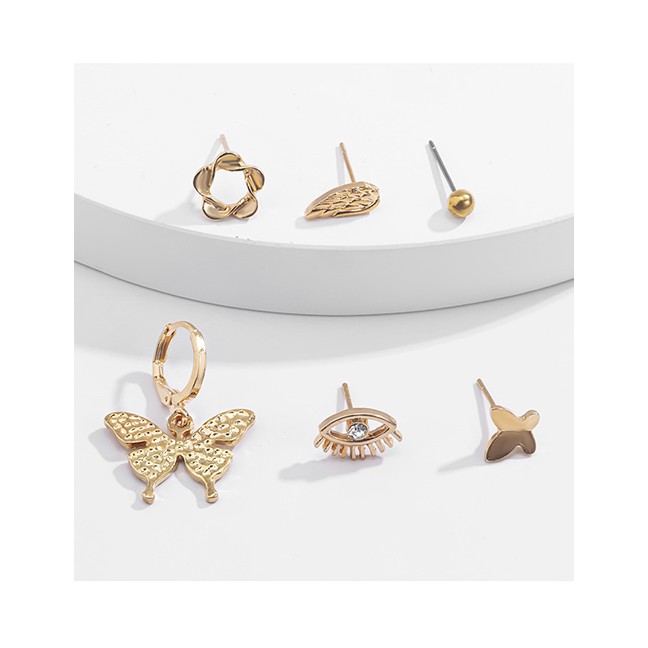 LRC Anting Set Fashion Golden Butterfly Eye Earring P76747