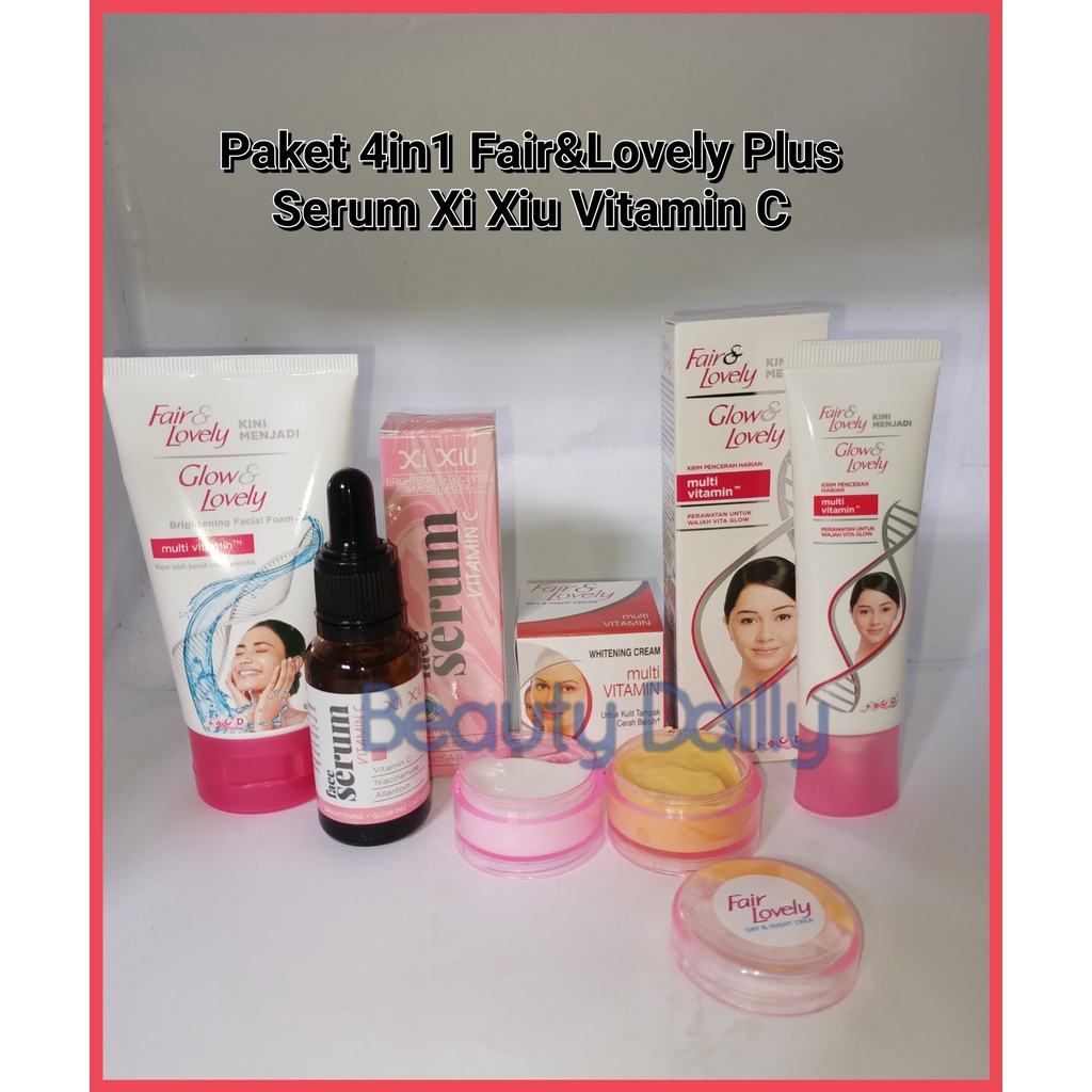 PROMO PAKET GLOWING 4 IN 1 Fair & Lovely - Facial Foam 50g + Day & Night Cream Fair & Lovely + Pelem