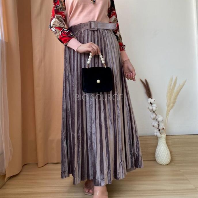 Rok Bludru Velvet Panjang With Belt Gesper Import Wanita Muslim Jumbo