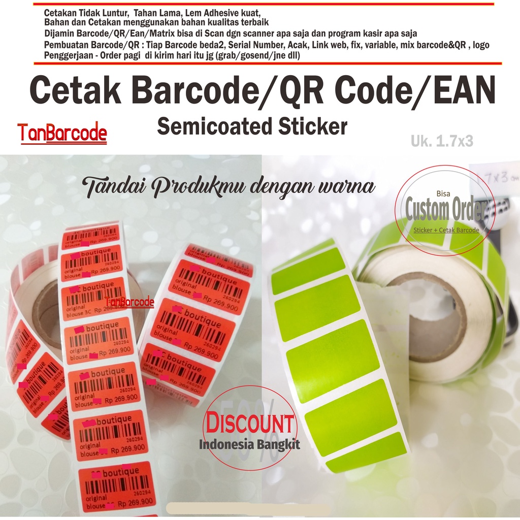 

Tanbarcode cetak sticker Barcode/QR semicoated merah 1.7x3cm 900pc