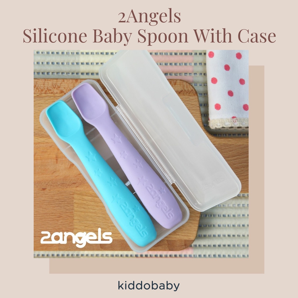 2Angels Silicone Baby Spoon With Case | Sendok Makan Bayi