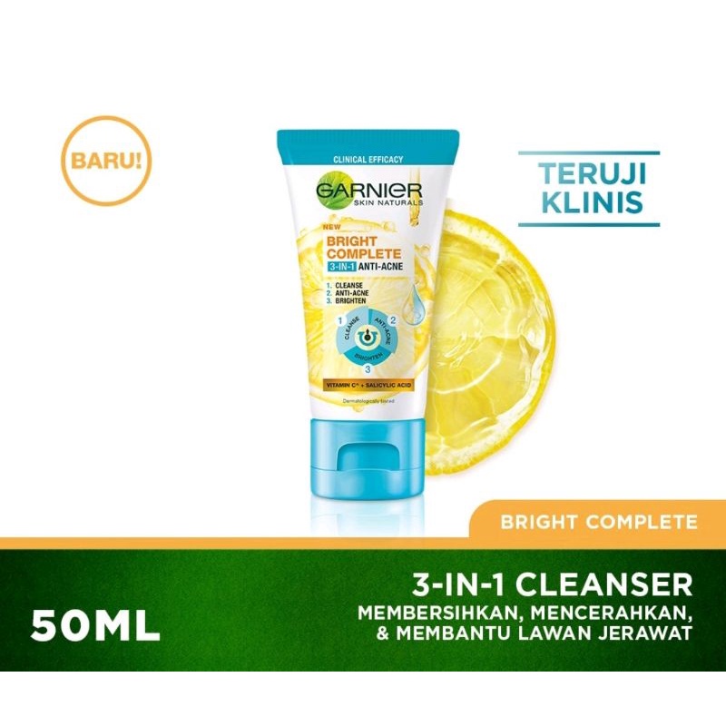 Garnier Bright Complete 3 in 1 Anti Acne Facial Wash | Foam 50ml | 90ml