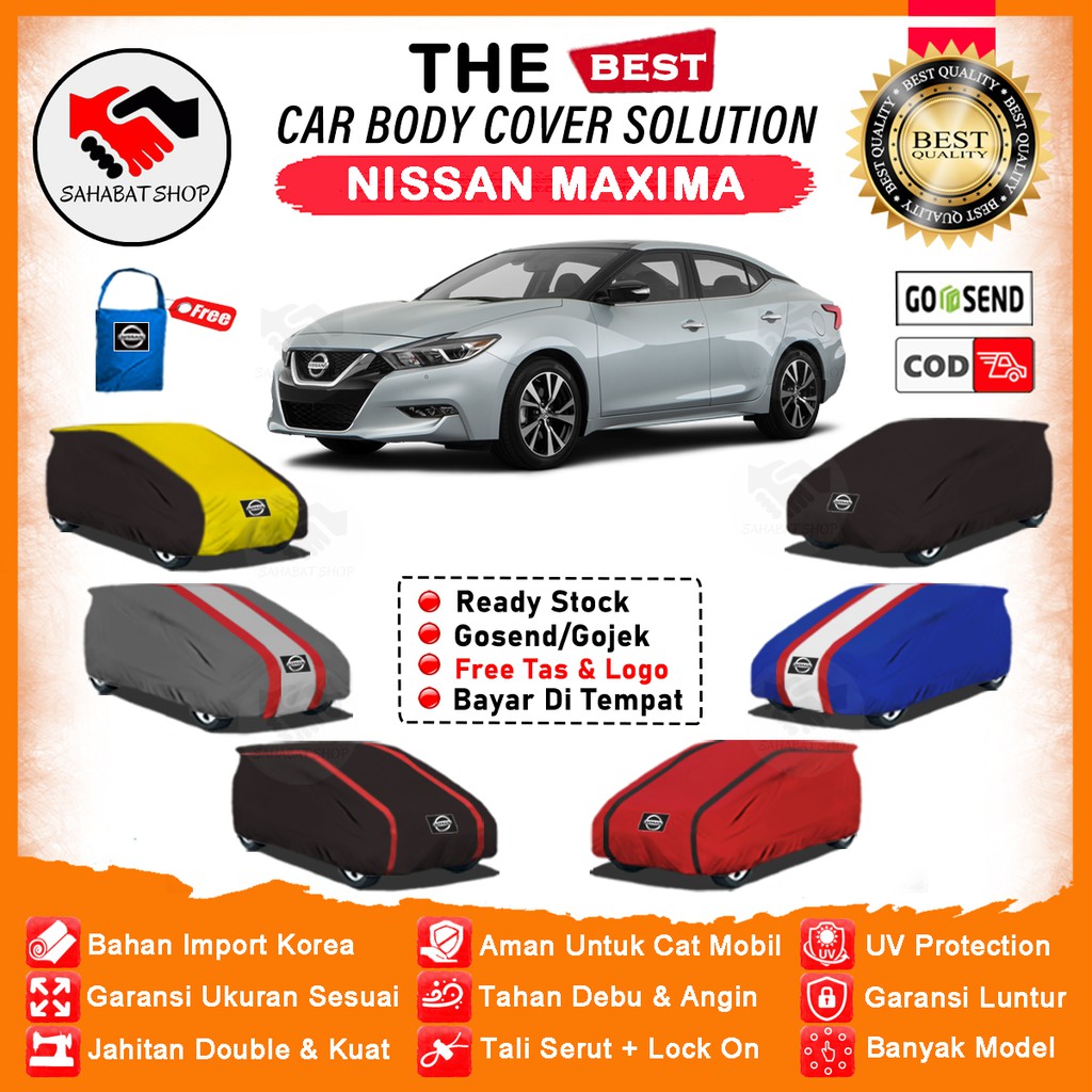 Sahabat Body Cover Mobil Maxima / Sarung Penutup Nissan Maxima Outdoor / Mantel Selimut Pelindung Tutup Jas Mantol Kerodong Kelambu Tutupan Kerudung Pembungkus Terpal Bungkus Mobil Sedan Maxima Waterproof Anti Air Model Orange